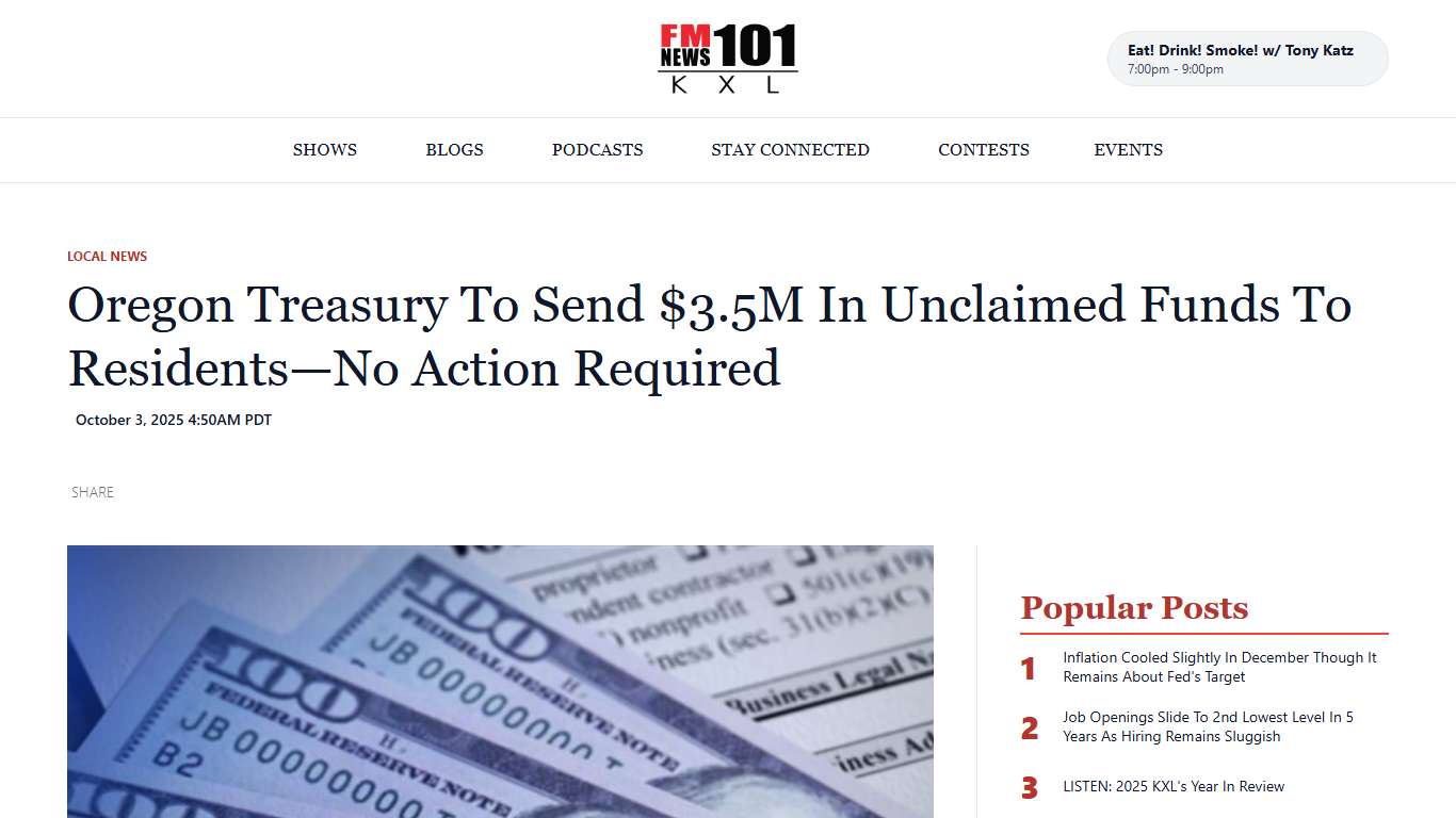 Oregon Treasury To Send $3.5M In Unclaimed Funds To Residents—No Action Required - KXL
