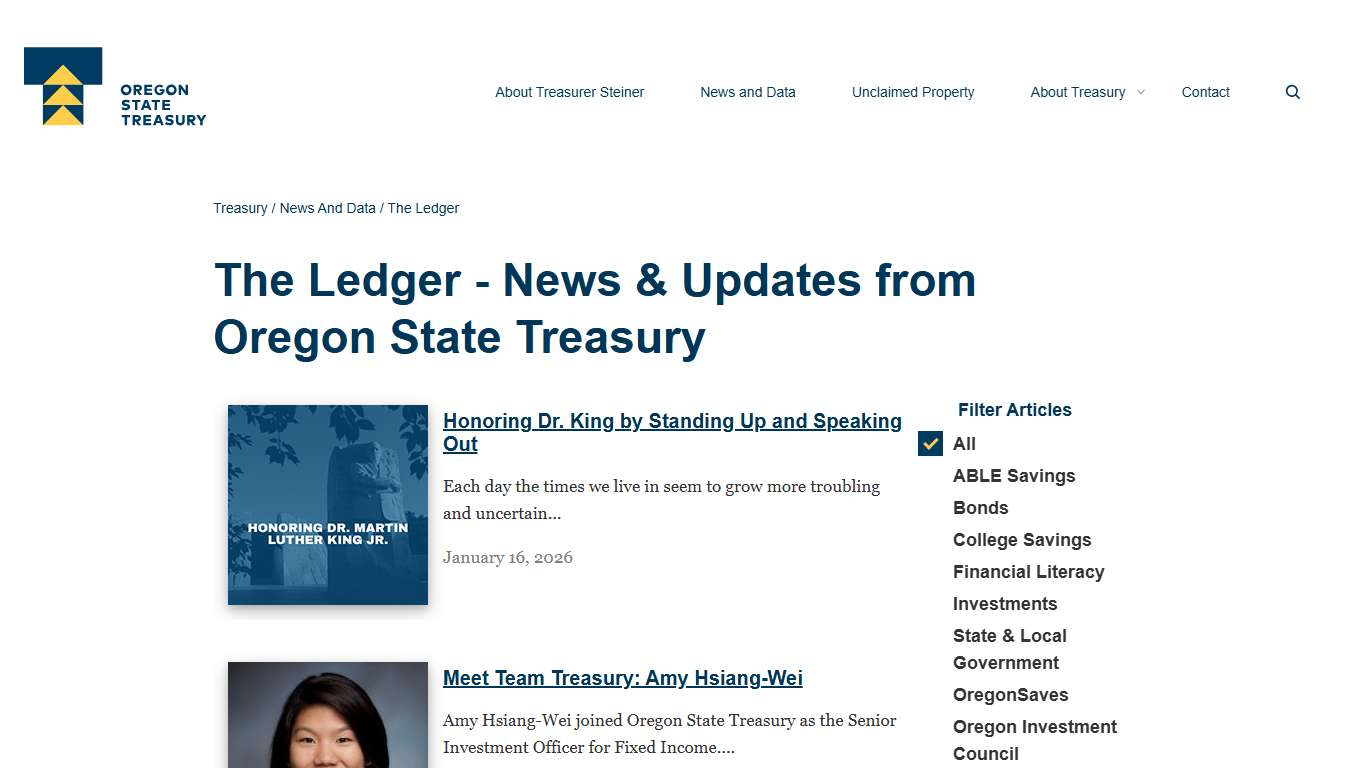 Treasury : The Ledger - News & Updates from Oregon State Treasury : The Ledger : State of Oregon